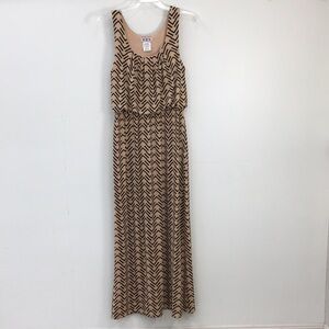 Three Pink Hearts Sleeveless Tank Tan Maxi Dress Size S EXCELLENT Condition